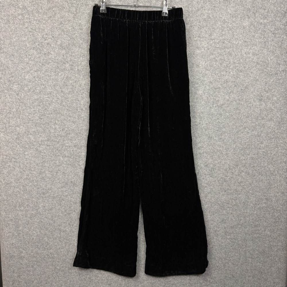 Faherty Genevieve Silk Velvet Wide Leg Pants Moonlit Black WBH2212 Womens XS NEW